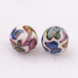Colorful Spray Painted Resin Beads, with Butterfly Pattern, Round, Colorful, 10mm, Hole: 2mm