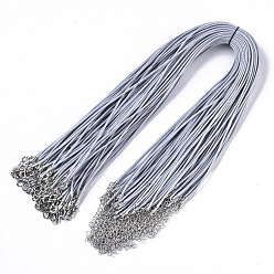 Gray Waxed Cotton Cord Necklace Making, with Alloy Lobster Claw Clasps and Iron End Chains, Platinum, Gray, 17.4 inch(44cm), 1.5mm