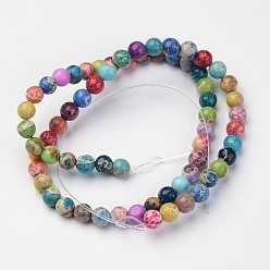 Colorful Natural Imperial Jasper Beads Strands, Round, Dyed, Colorful, 4mm, Hole: 1mm, about 90pcs/strand, 15.2 inch