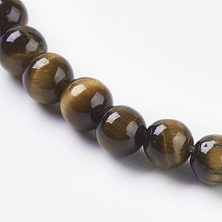 Tiger Eye Natural Tiger Eye Beads Strands, Round, 4mm, Hole: 0.8mm, about 45pcs/strand, 8 inch