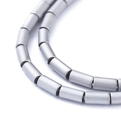 Platinum Plated Electroplate Frosted Glass Beads Strands, Full Plated, Column, Platinum Plated, 4.5~5x2.5mm, Hole: 0.8mm, about 75pcs/Strand, 14.17 inch(36cm)
