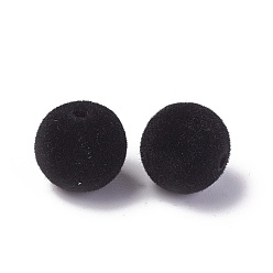 Black Flocky Acrylic Beads, Round, Black, 14mm, Hole: 2mm