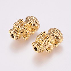 Golden Feng Shui Brass Beads, PiXiu, Golden, 20x11x10mm, Hole: 2mm