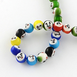 Mixed Color Round Handmade Lampwork Bead Strands, with Face Pattern, Mixed Color, 10mm, Hole: 1.5mm, about 39pcs/strand, 14.3 inch