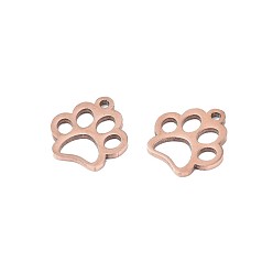Rose Gold 304 Stainless Steel Charms, Dog Paw Prints, Rose Gold, 12.9x11.8x1mm, Hole: 1.3mm
