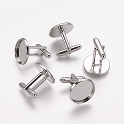 Platinum Brass Cufflinks, Rack Plating, Platinum Color, Size: about 7mm wide, 27mm long, 4mm thick, tray: 18mm in diameter, 16mm inner diameter