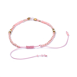 Розовый Кварц Регулируемые нейлоновые нити плетеные браслеты из бисера, со стеклянными бусинами и гранеными круглыми бусинами из натурального розового кварца, 2 дюйм (5.2 см)