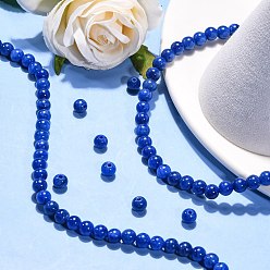 Blue Natural Mashan Jade Round Beads Strands, Dyed, Blue, 6mm, Hole: 1mm, about 69pcs/strand, 15.7 inch