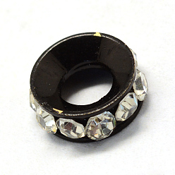 Crystal Alloy Rhinestone European Bead Spacers, Large Hole Beads, Donut, Crystal, Gunmetal, 10x3.5mm, Hole: 4.5mm