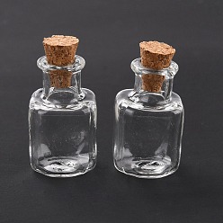 Clear Square Glass Cork Bottles Ornament, Glass Empty Wishing Bottles, DIY Vials for Pendant Decorations, Clear, 1.4x1.4x2.3cm