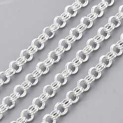 Silver Iron Rolo Chains, Double Link Chains, Unwelded, with Spool, Silver, Link: 4x0.6mm, about 164.04 Feet(50m)/roll