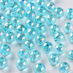 Pale Turquoise Transparent Acrylic Beads, AB Color Plated, Round, Pale Turquoise, 8x7mm, Hole: 2mm, about 1745pcs/500g