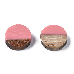 Light Coral Resin & Wood Cabochons, Flat Round, Light Coral, 10x2.5~4mm