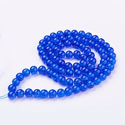 Bleu Peint à la bombe verre craquelé perles brins, ronde, bleu, 10mm, Trou: 1.3~1.6mm, Environ 80 pcs/chapelet, 31.4 pouce