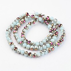 Light Cyan Electroplate Glass Beads Strands,  Half Plated, Faceted Rondelle, Light Cyan, 6x4mm, Hole: 1mm, about 100pcs/strand, 15.7 inch
