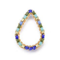 Coloré Miyuki & toho perles de rocaille japonaises faites à la main, avec anneaux en laiton, Motif métier, larme, or, colorées, 19~20x14x1.8mm