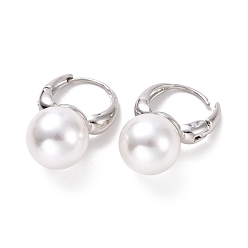 Platinum Plastic Pearl Hoop Earrings, Brass Jewelry for Women, Cadmium Free & Lead Free, Platinum, 24x15.5x12mm, Pin: 0.9mm
