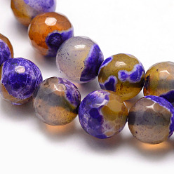 Blue Violet Natural Fire Crackle Agate Bead Strands, Round, Grade A, Faceted, Dyed & Heated, Blue Violet, 6mm, Hole: 1mm, about 61pcs/strand, 15 inch