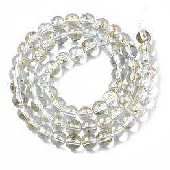 Clear Transparent Spray Painted Glass Bead Strands, with Golden Foil, Round, Clear, 6~7mm, Hole: 1.2~1.5mm, about 65~67pcs/Strand, 14.76 inch~15.12 inch(37.5~38.4cm)