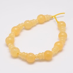 Jade Natural Honey Jade 3-Hole Guru Bead Strands, for Buddhist Jewelry Making, T-Drilled Beads, 16.5~18mm, Hole: 2~3mm, 2pcs/set, 10sets/strand, 6.5 inch