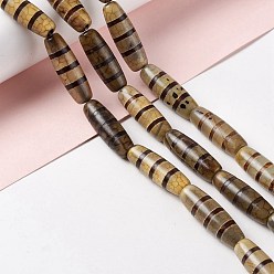 Striped Pattern Тибетского стиля DZI бисер нитей, натуральные и крашеные шарики агата, рис, узоров, 28.5~30x10 мм, отверстие : 2.5 мм, около 10 шт / нитка, 11.81'' (30 см)