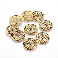 Antique Golden Tibetan Style Alloy Beads, Cadmium Free & Lead Free, Flat Round, Antique Golden, 24x3mm, Hole: 2mm