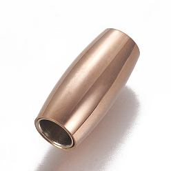 Rose Gold 304 Stainless Steel Magnetic Clasps with Glue-in Ends, Rice, Rose Gold, 21x9.5mm, Hole: 6mm