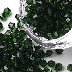 Dark Green Imitation 5301 Bicone Beads, Transparent Glass Faceted Beads, Dark Green, 4x3mm, Hole: 1mm, about 720pcs/bag