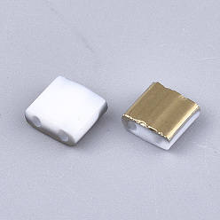 Blanc Déposer des perles de rocaille en verre opaque, 2-trou, rectangle, plaqué or, blanc, 5x4.5~5.5x2~2.5mm, Trou: 0.5~0.8mm