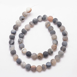 Gray Natural Druzy Geode Agate Bead Strands, Frosted, Round, Dyed & Heated, Grade A, Gray, 8mm, Hole: 1mm, about 47pcs/strand, 15 inch