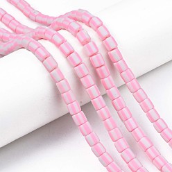 Pink Handmade Polymer Clay Bead Strands, Column, Pink, 6x6mm, Hole: 1.5mm, about 63pcs/strand, 15.55 inch~15.94 inch(39.5~40.5cm)