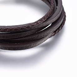 Нержавеющая Сталь Цвет Кожаный шнур многожильных браслеты, с 304 из нержавеющей стали магнитной застежкой, прямоугольные, цвет нержавеющей стали, 8-5/8 дюйм (22 см), 3~24x3 мм