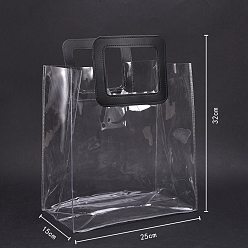 Noir Sac transparent de laser de PVC, sac à main, avec poignées en cuir pu, pour cadeau ou emballage cadeau, rectangle, noir, produit fini: 32x25x15 cm