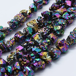 Multi-color Plated Electroplated Natural Druzy Quartz Beads Strands, Nuggets, Multi-color Plated, 4~8x4~6mm, Hole: 1mm, 15.7 inch(40cm)