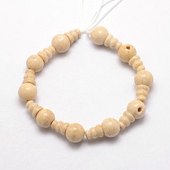 Fossil Natural Fossil 3-Hole Guru Bead Strands, for Buddhist Jewelry Making, T-Drilled Beads, 16.5~18mm, Hole: 2~3mm, 2pcs/set, 10sets/strand, 6.5 inch