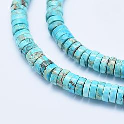 Dark Turquoise Natural Imperial Jasper Beads Strands, Dyed, Heishi Beads, Flat Round/Disc, Dark Turquoise, 6x3~3.5mm, Hole: 1mm, about 135pcs/strand, 15.7 inch(40cm)