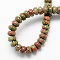 Olive Natural Unakite Stone Beads Strands, Rondelle, Olive, 8x5mm, Hole: 1mm, about 60~65pcs/strand, 15.7 inch