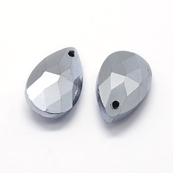 Silver Faceted Glass Pendants, teardrop, Silver, 22x13x8.5mm, Hole: 1mm