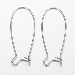 Stainless Steel Color 304 Stainless Steel Hoop Earrings Findings Kidney Ear Wires, Stainless Steel Color, 34x13x0.8mm
