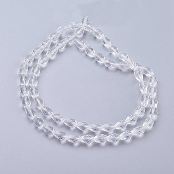 Clear Glass Beads Strands, Faceted, Drop, Clear, 11x8mm, Hole: 1mm, about 57~59pcs/strand, 26.38~26.77 inch