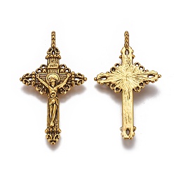 Antique Golden Alloy Pendants, Cadmium Free and Lead Free, Crucifix Cross Pendant, Antique Golden Color, 50x28x3mm, Hole: 3mm