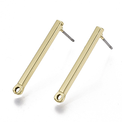Light Gold Smooth Surface Iron Stud Earring Findings, with Loop and Steel Pin, Cuboid, Light Gold, 25x3mm, Hole: 1.2mm, Pin: 0.7mm