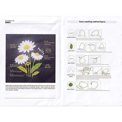 April Daisy DIY Embroidered Making Kit, Including Linen Cloth, Cotton Thread, Water Erasable Pen Refills, Iron Needle, Flower Pattern, 25x25x0.01cm