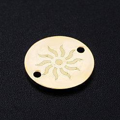 Doré  201 connecteurs de liens en acier inoxydable, plat et circulaire avec soleil, or, 12x1mm, Trou: 1.2mm