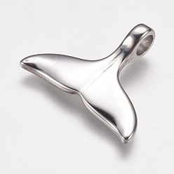 Stainless Steel Color 304 Stainless Steel Pendants, Whale Tail Shape, Stainless Steel Color, 30x25x8mm, Hole: 5mm