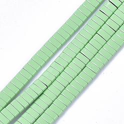 Светло-зеленый Немагнитные синтетические гематитовые многожильные звенья, окрашенные распылением, несущие бусины с двумя отверстиями, для изготовления эластичных браслетов, прямоугольные, светло-зеленый, 2x5x2 мм, отверстие : 0.6 мм, около 170 шт / нитка, 15.9 дюйм