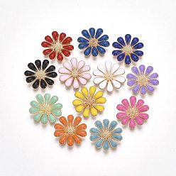 Couleur Mélangete Cabochons d'émail d'alliage, fleur, or, couleur mixte, 18x3.5mm