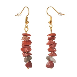 Red Jasper Natural Red Jasper Chip Beaded Dangle Earrings, Gemstone Drop Earrings for Women, Brass Jewelry, Golden, 50~54x7~11.5x5~8mm, Pin: 0.7mm