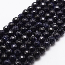 Blue Goldstone Synthetic Blue Goldstone Beads Strands, Faceted, Round, 4mm, Hole: 1mm, about 93pcs/strand, 14.9 inch~15.1 inch