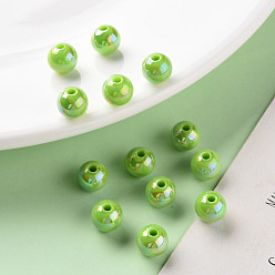 Lawn Green Opaque Acrylic Beads, AB Color Plated, Round, Lawn Green, 8x7mm, Hole: 2mm, about 1745pcs/500g